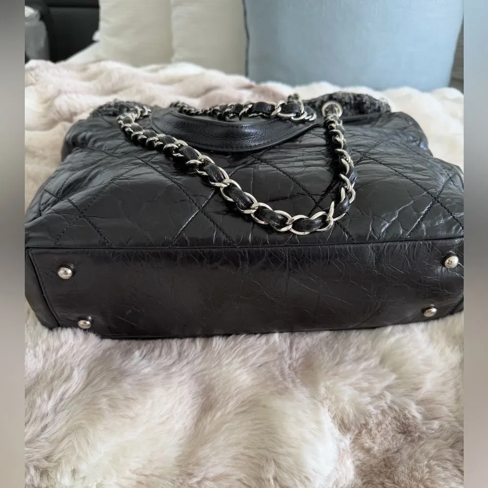 CHANEL Black Quilted Tote with Chain Detail